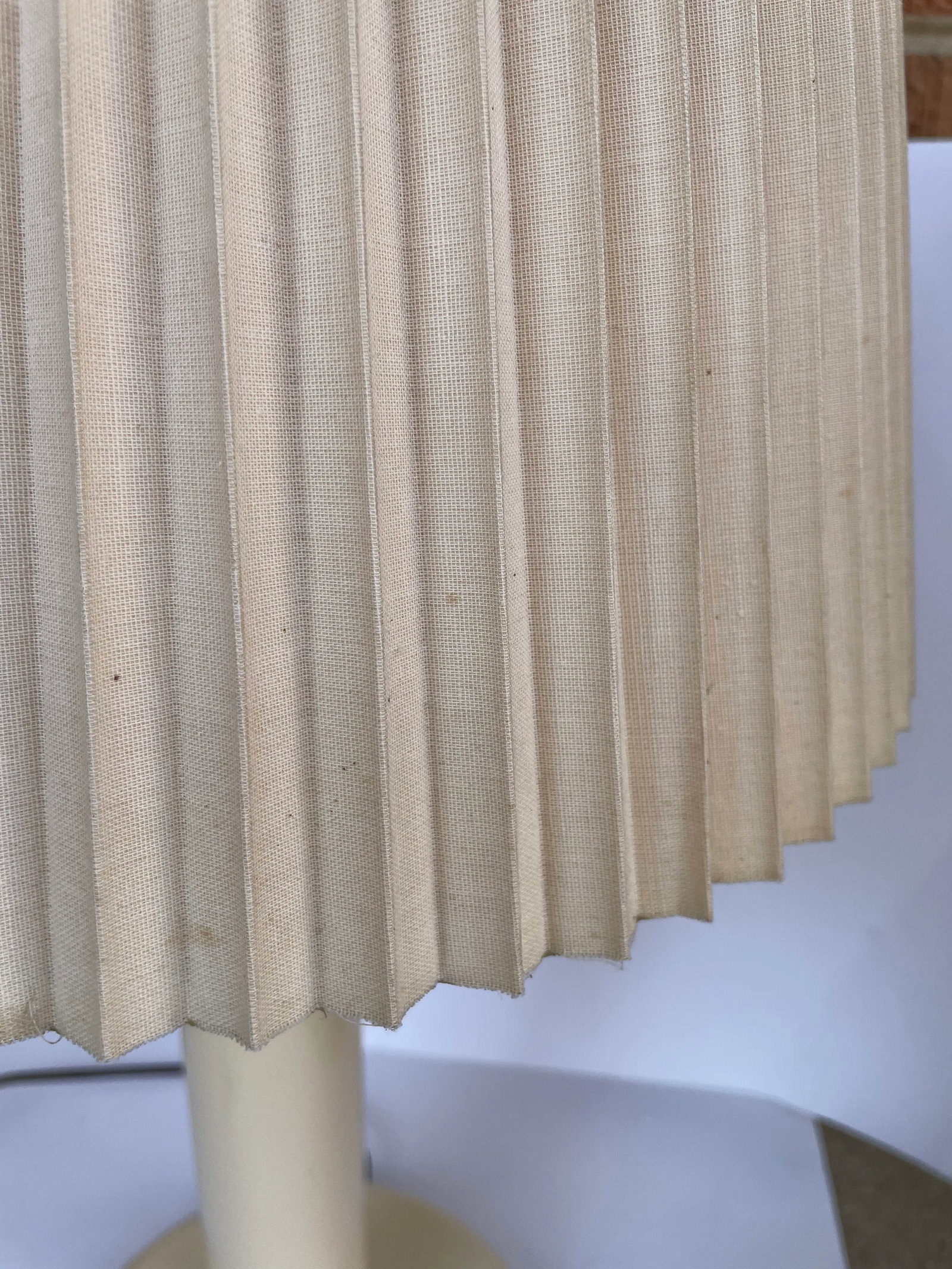 1980s Enamel Ivory Table Lamp With Original Pleated Shade - A Pair - 9