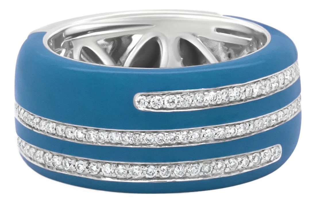 .925 Sterling Silver Turquoise Enamel 5/8 Cttw Round Diamond Wide Band Statement Ring (F-G Color, VS: Love to stand out when it comes to your fashion choices? Look no further than this remarkable statement ring made of fine .925 sterling silver with turquoise enamel. Straight lines take on a horizonta