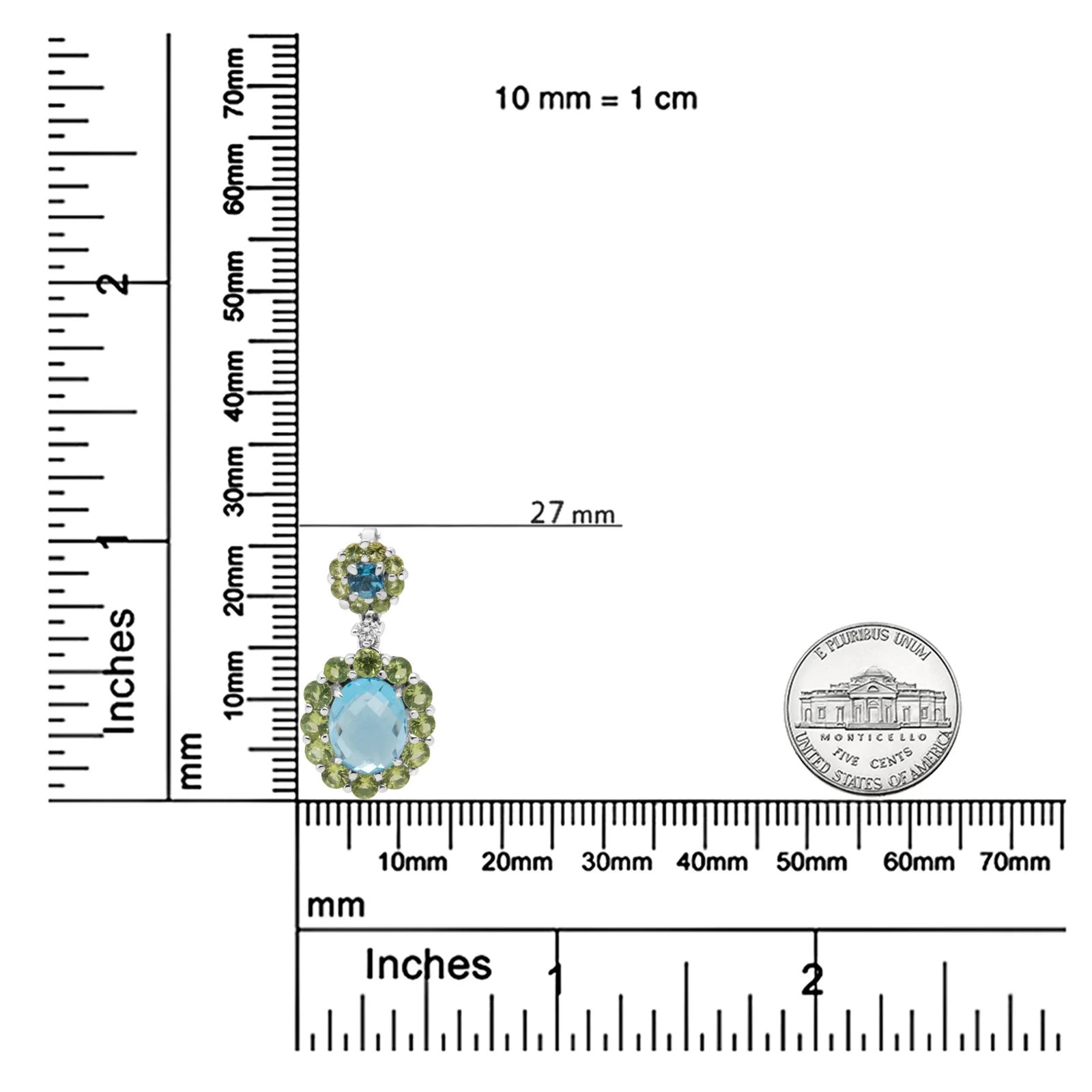 18k White Gold 0.05 Cttw Round Diamond and Blue Topaz and Green Peridot Gemstone Halo Drop 18" Penda - 6