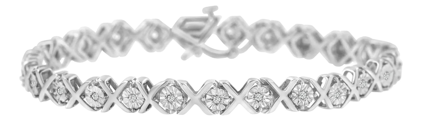.925 Sterling Silver 1/4 Cttw Miracle Set Diamond "X" Link Bracelet - 7.25": Embellish your wrist with this stunning and unique "X" link bracelet. Fashioned in polished .925 sterling silver this design showcases 1 cttw of glittering round cut diamonds. Carefully crafted X