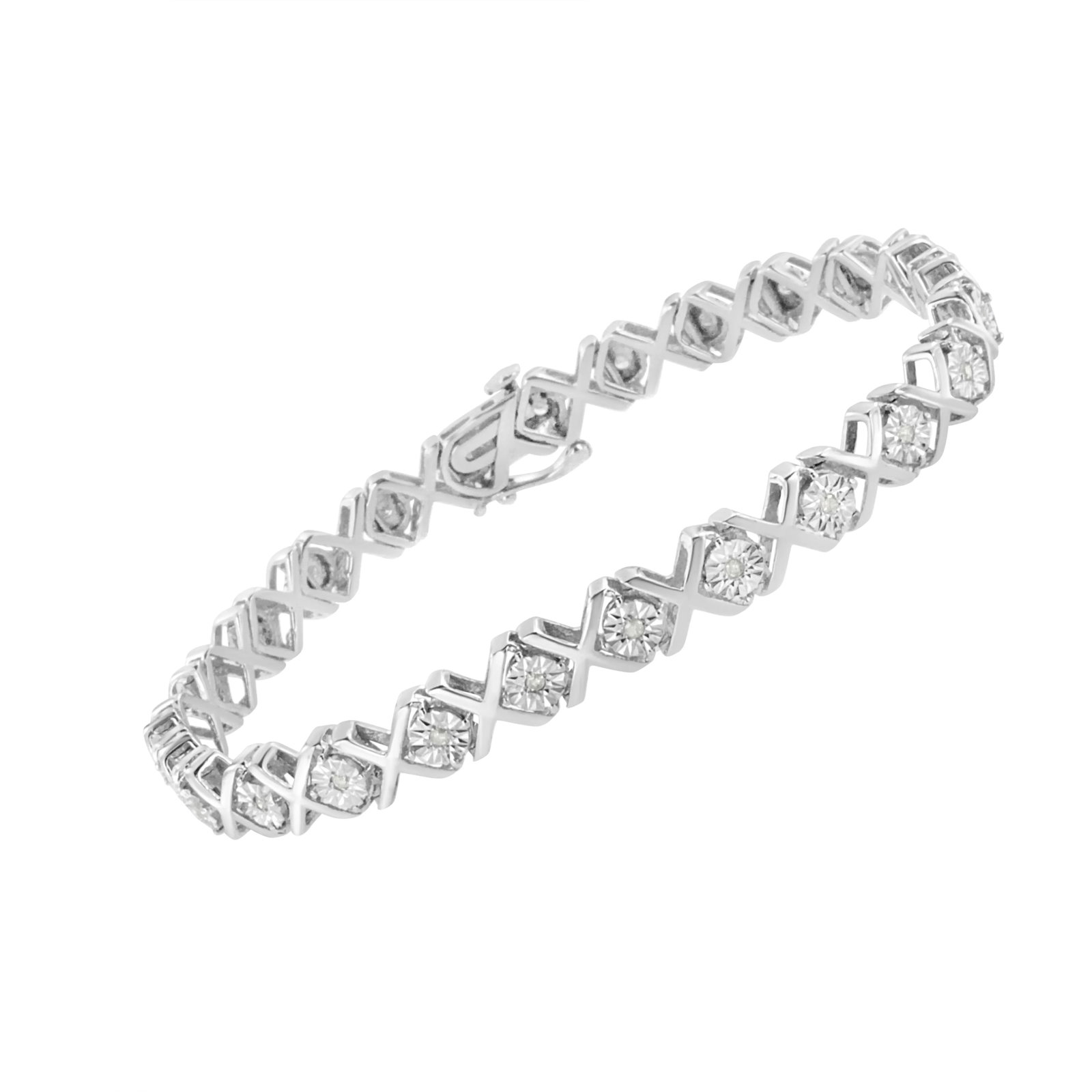 .925 Sterling Silver 1/4 Cttw Miracle Set Diamond "X" Link Bracelet - 7.25" - 2