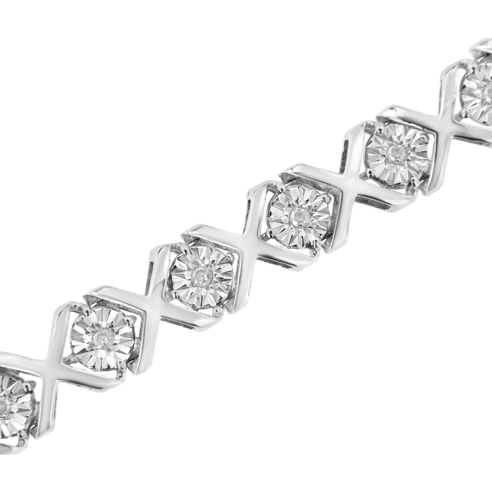 .925 Sterling Silver 1/4 Cttw Miracle Set Diamond "X" Link Bracelet - 7.25" - 3