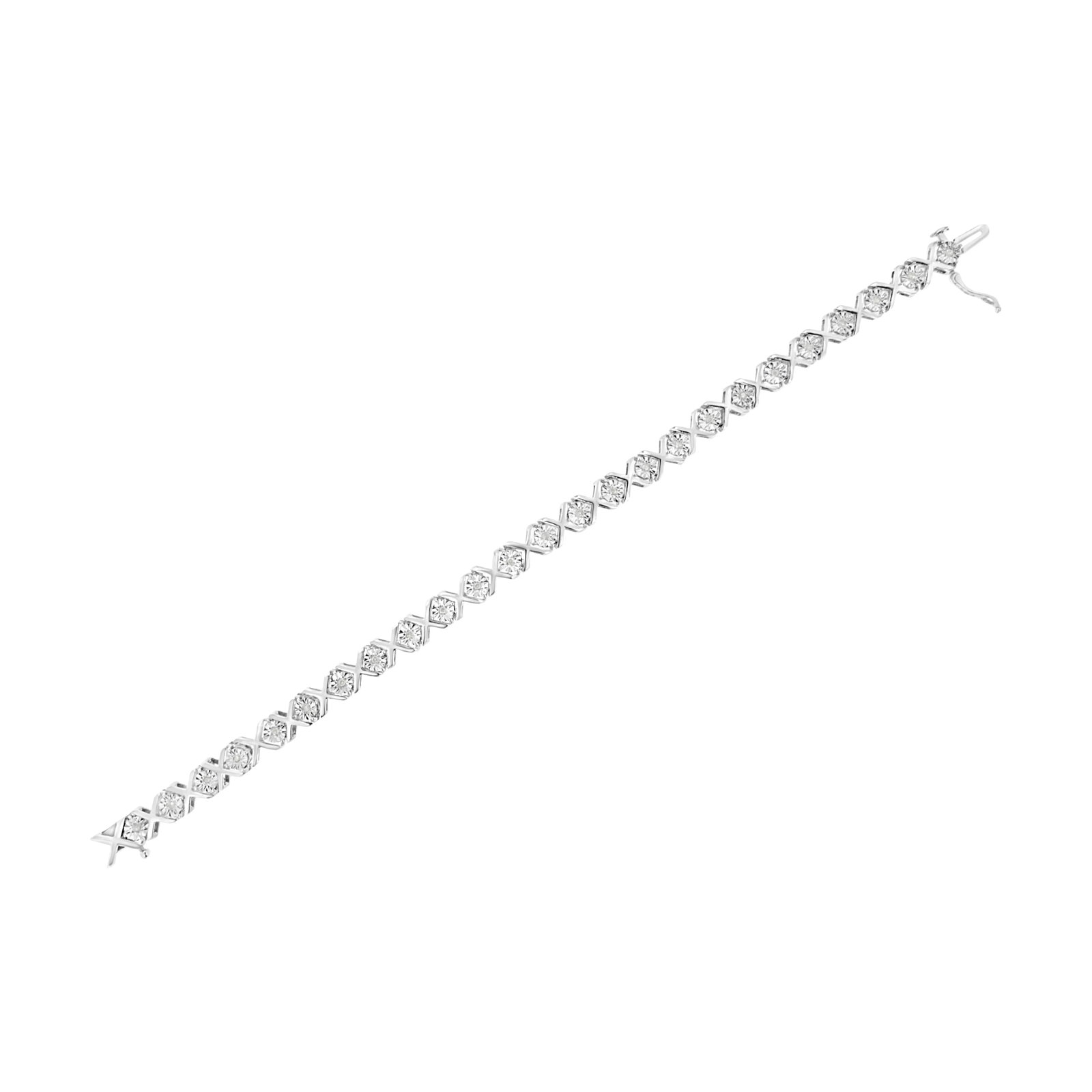 .925 Sterling Silver 1/4 Cttw Miracle Set Diamond "X" Link Bracelet - 7.25" - 4