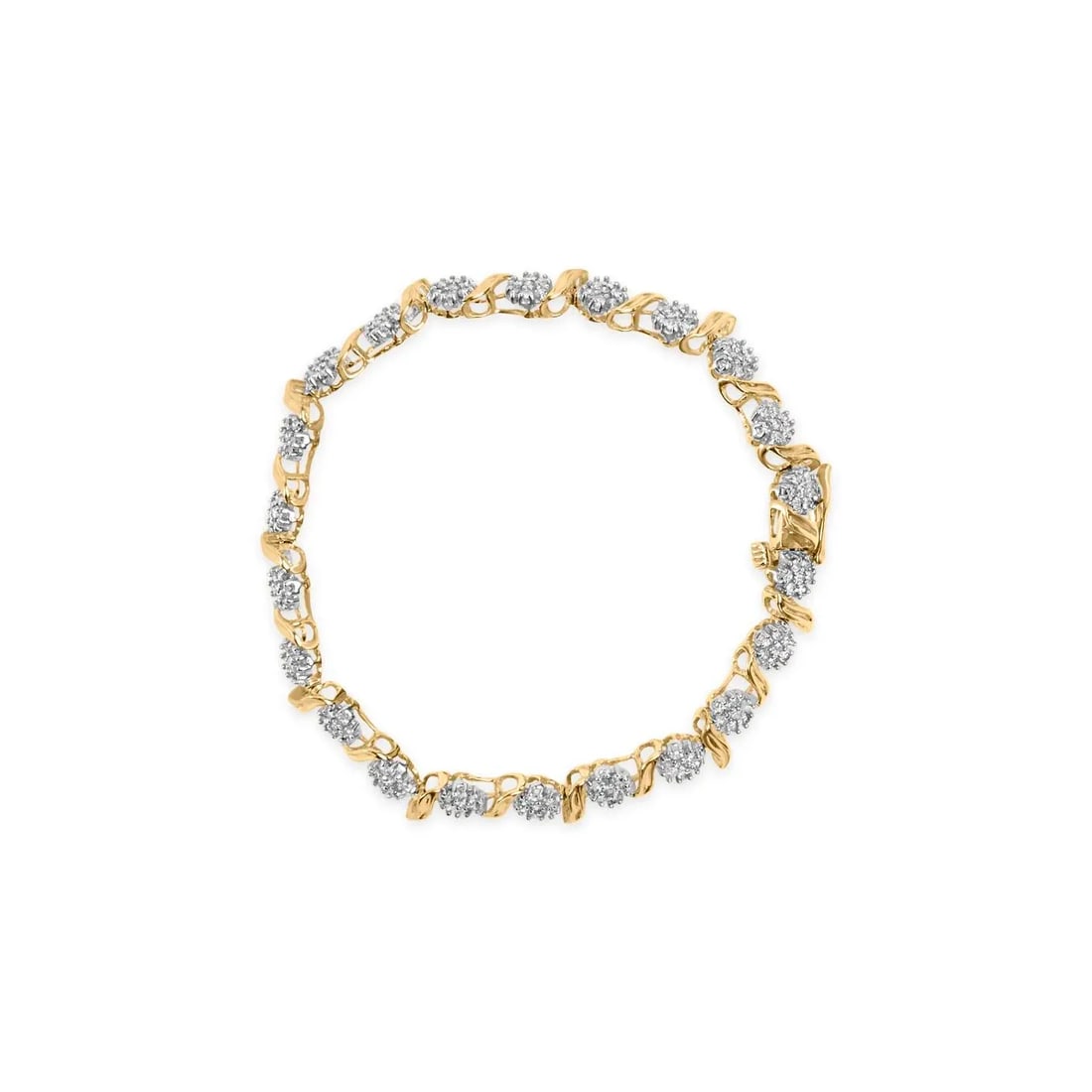 10K Yellow Gold 2.00 Cttw Round Cut Diamond 'S' Cluster Bracelet (J-K Color, I1-I2 Clarity) - 3