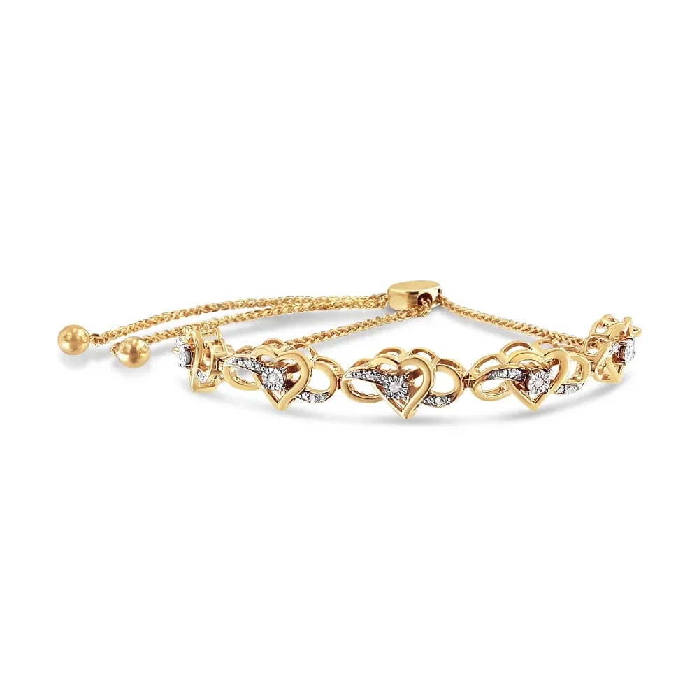 14K Yellow Gold Plated .925 Sterling Silver 1/10 Cttw Diamond Infinity Heart Shaped 4-10 Adjustable - 2
