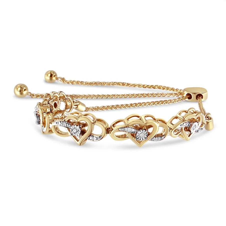 14K Yellow Gold Plated .925 Sterling Silver 1/10 Cttw Diamond Infinity Heart Shaped 4-10 Adjustable - 3