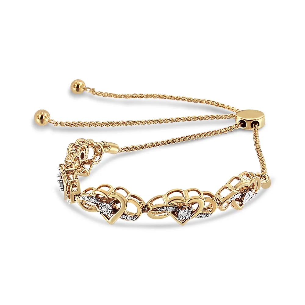 14K Yellow Gold Plated .925 Sterling Silver 1/10 Cttw Diamond Infinity Heart Shaped 4-10 Adjustable - 4
