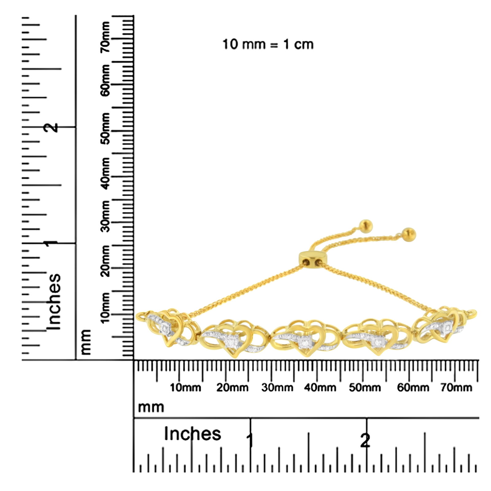 14K Yellow Gold Plated .925 Sterling Silver 1/10 Cttw Diamond Infinity Heart Shaped 4-10 Adjustable - 6