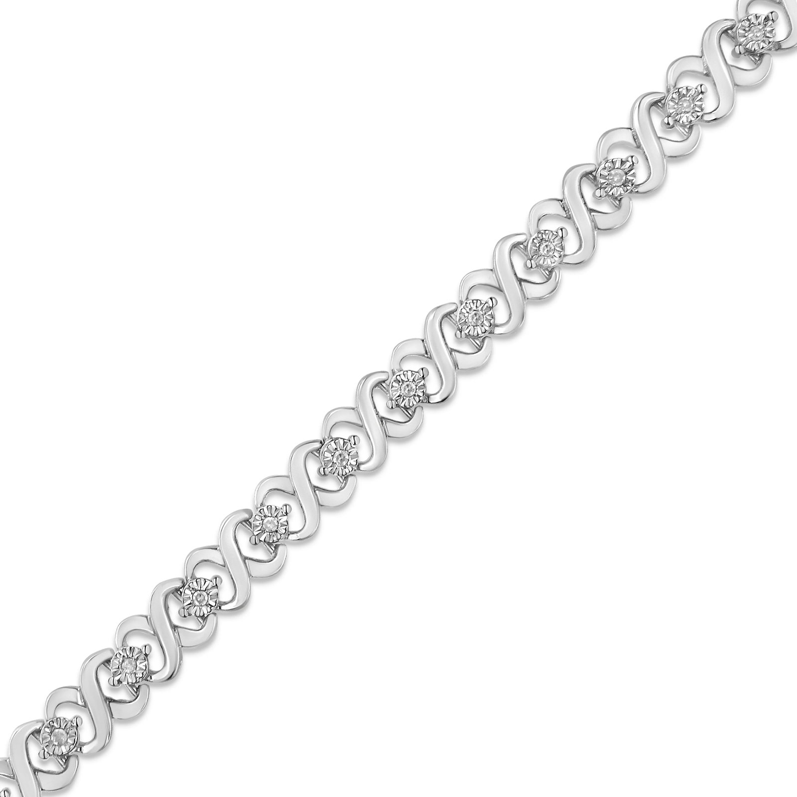 .925 Sterling Silver 1/6 Cttw Miracle Set Diamond Infinity Link and Station Tennis Bracelet - 7.25 " - 2