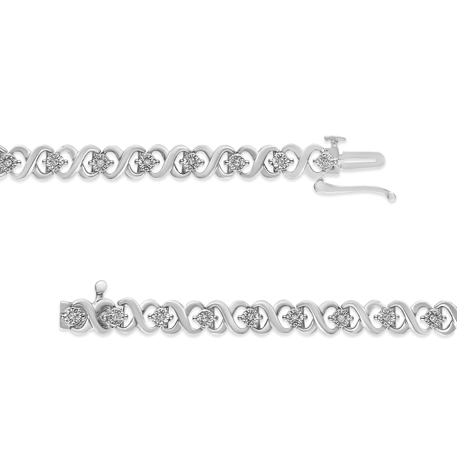 .925 Sterling Silver 1/6 Cttw Miracle Set Diamond Infinity Link and Station Tennis Bracelet - 7.25 " - 3