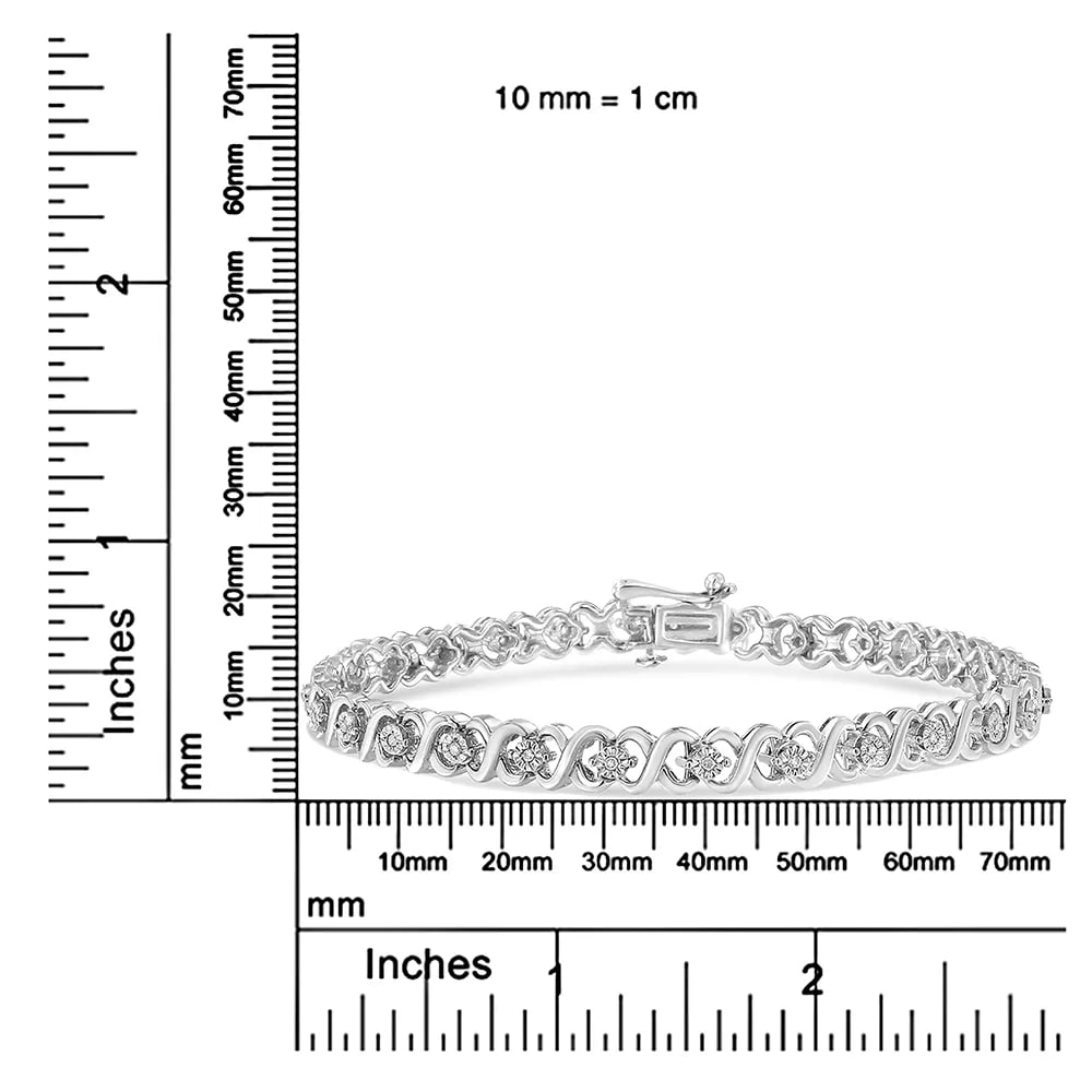 .925 Sterling Silver 1/6 Cttw Miracle Set Diamond Infinity Link and Station Tennis Bracelet - 7.25 " - 6