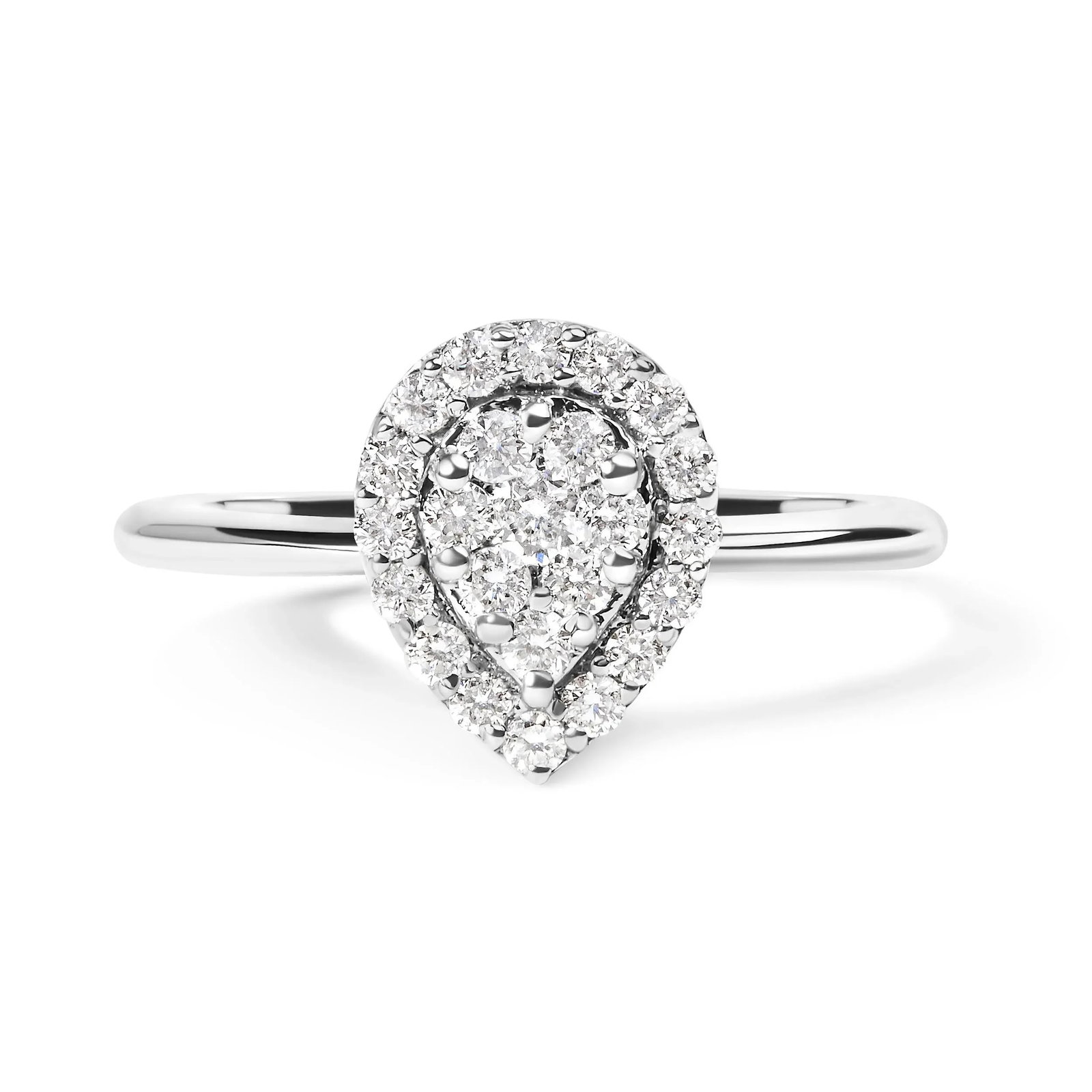 .925 Sterling Silver 3/8 Cttw Lab Grown Diamond Cluster and Halo Pear Promise Ring (G-H Color, VS2-S: Looking for the perfect promise ring? Look no further! Our sterling silver 3/8 cttw round-cut lab grown diamond cluster pear promise ring is the perfect combination of elegance and affordability. \r