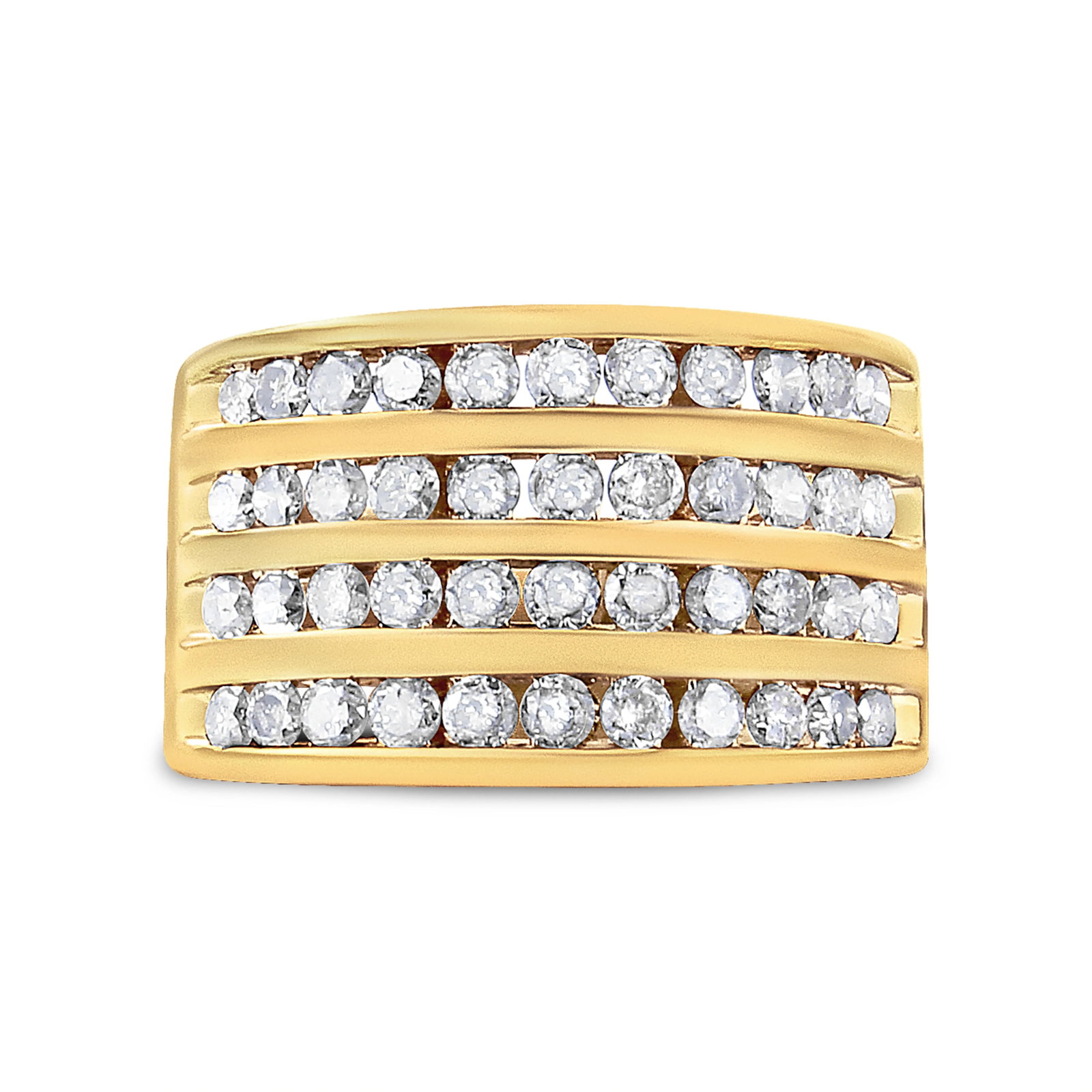 10K Yellow Gold Plated .925 Sterling Silver 1 1/2 Cttw Diamond 4 Row Channel Band Ring Size 7 - 2