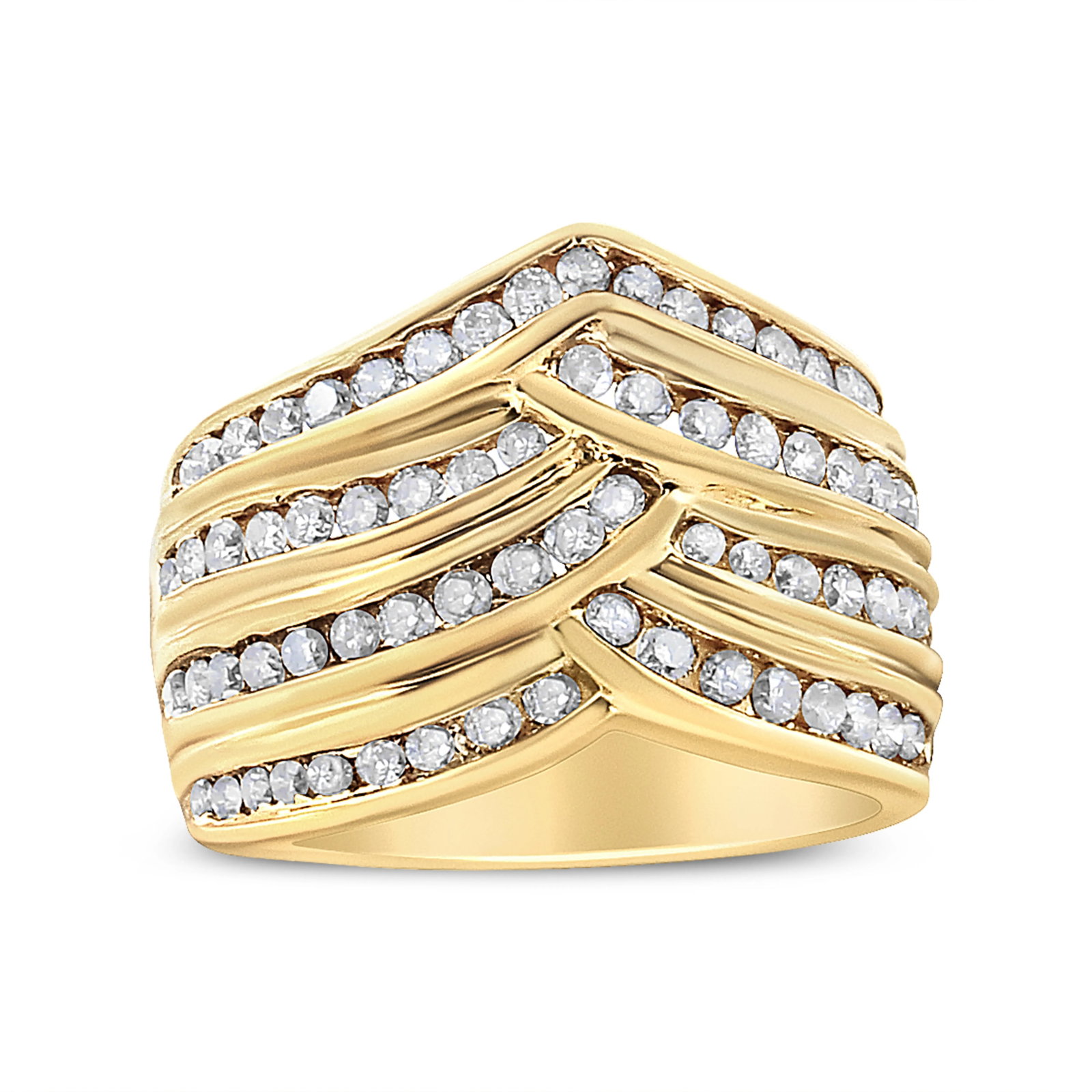 10K Yellow Gold Plated .925 Sterling Silver 1 1/2 Cttw Diamond Channel Band Ring Size 7 - 2