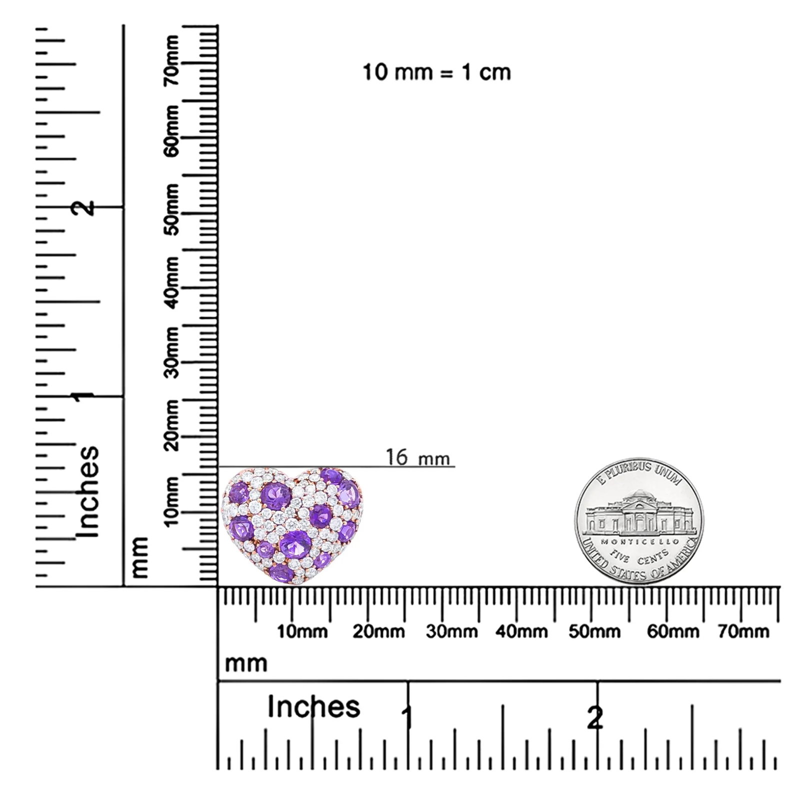 18K Rose Gold 3/4 Cttw Diamond and Purple Amethyst Cluster Heart Shape 18" Pendant Necklace (G-H Col - 6