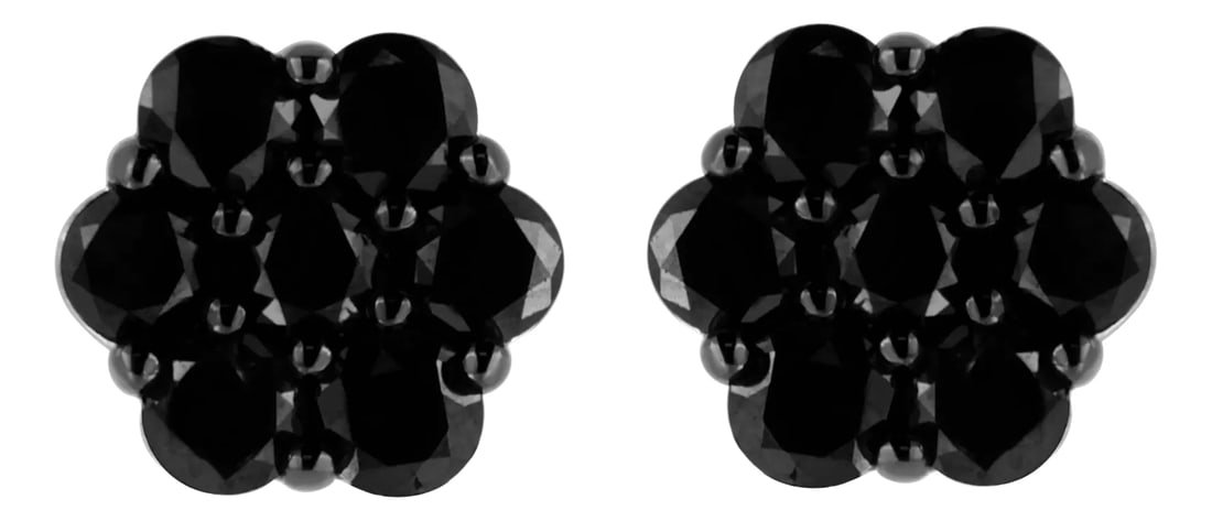.925 Sterling Silver 2.0 Cttw Prong Set Round-Cut Treated Black Diamond Floral Cluster Stud Earring: You will fall in love with these classic cluster stud earrings. A must have for any serious jewelry collection, these .925 sterling earrings boast an impressive 2.0 carat total weight of treated