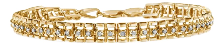 10K Yellow Gold Plated .925 Sterling Silver 1/2 Cttw Diamond Double-Link 7" Tennis Bracelet (I-J Col: This gorgeous .925 sterling silver tennis bracelet features 0.50 carat total weight with 26 round, rose cut diamonds. The tennis bracelet has hinged links with two shapes surrounding two diamonds on