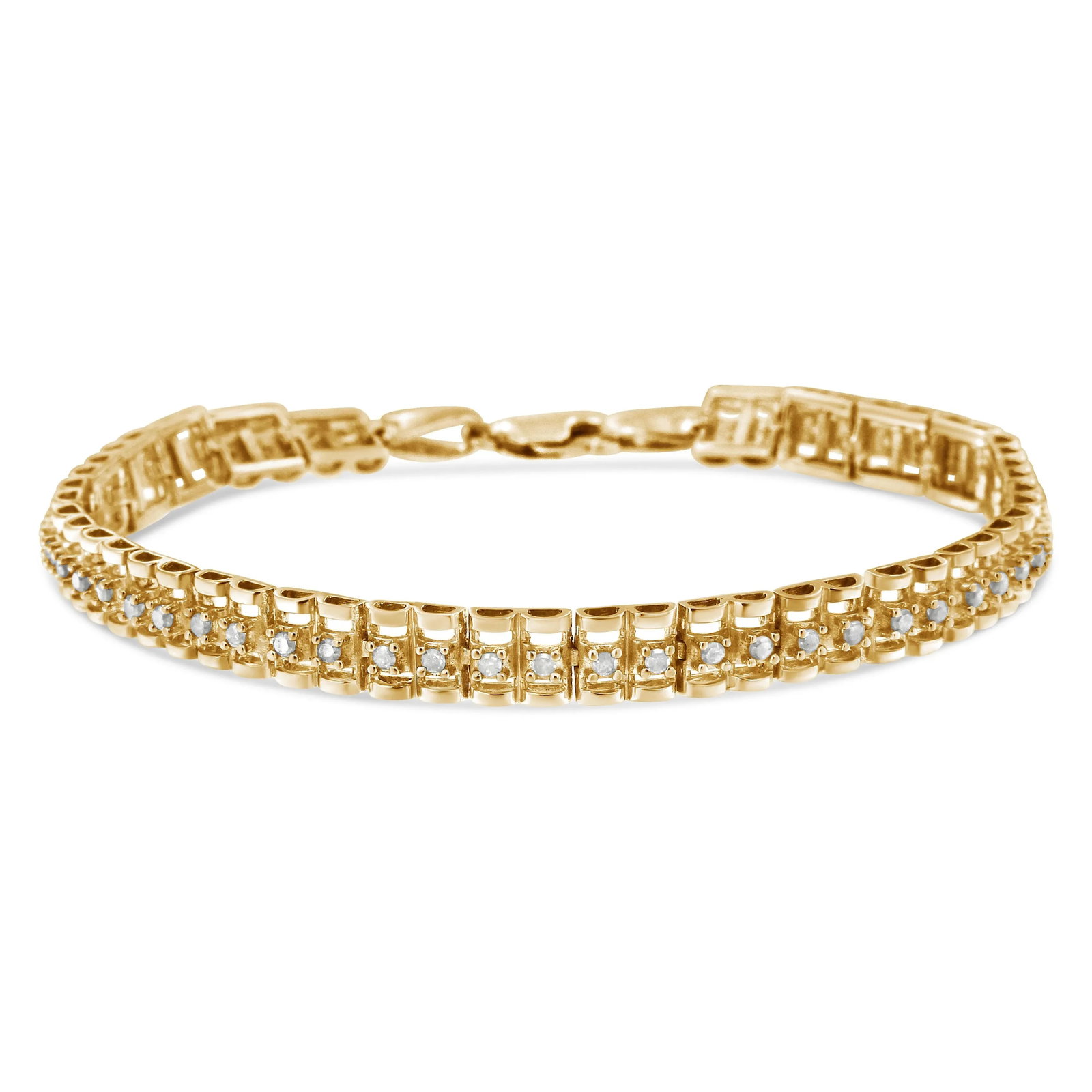 10K Yellow Gold Plated .925 Sterling Silver 1/2 Cttw Diamond Double-Link 7" Tennis Bracelet (I-J Col - 2