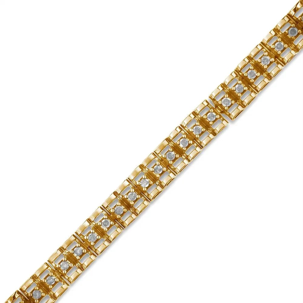 10K Yellow Gold Plated .925 Sterling Silver 1/2 Cttw Diamond Double-Link 7" Tennis Bracelet (I-J Col - 3