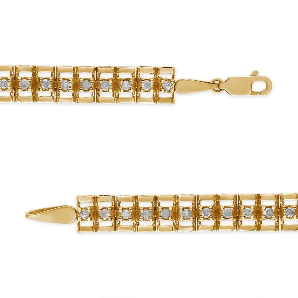 10K Yellow Gold Plated .925 Sterling Silver 1/2 Cttw Diamond Double-Link 7" Tennis Bracelet (I-J Col - 4