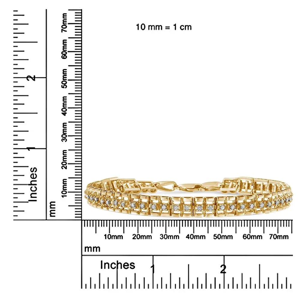 10K Yellow Gold Plated .925 Sterling Silver 1/2 Cttw Diamond Double-Link 7" Tennis Bracelet (I-J Col - 5