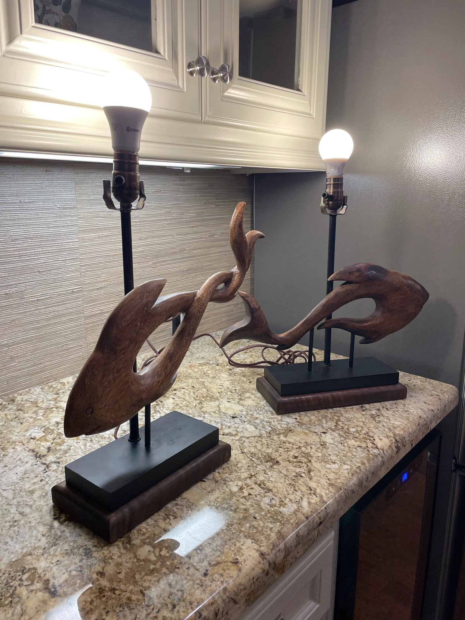 Mid-Century Wooden Fish Sculptural Lamps - a Pair - 12