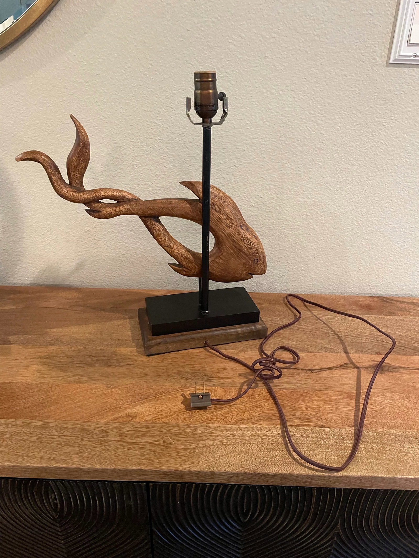 Mid-Century Wooden Fish Sculptural Lamps - a Pair - 7