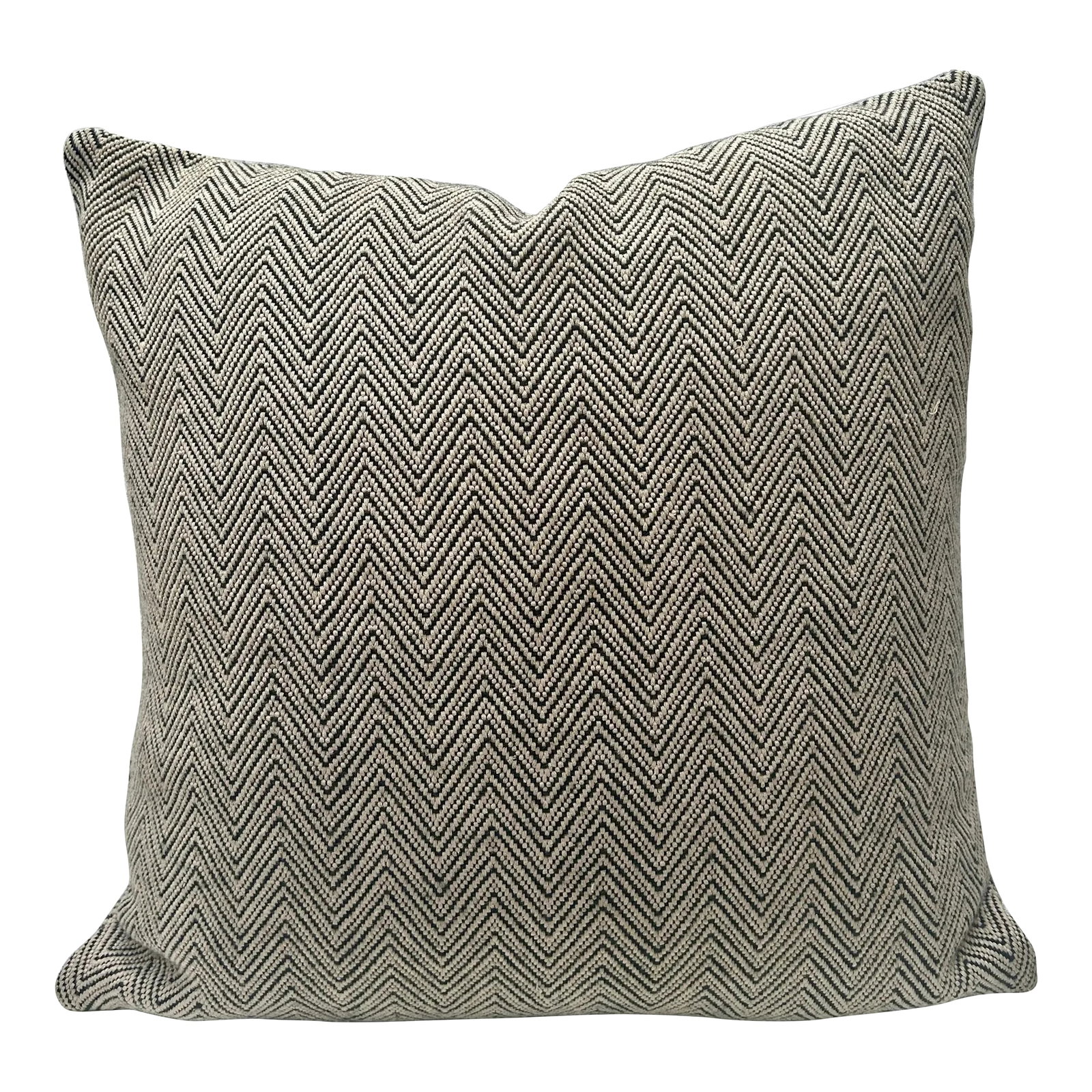 Restoration Hardware Black and Beige Chevron Pattern Decorative Pillow: A timeless classic! Made from a wool and cotton blend the neutral colored chevron pattern of this RH pillow cover, in ivory, charcoal gray, and black will work effortlessly into almost any decor. The