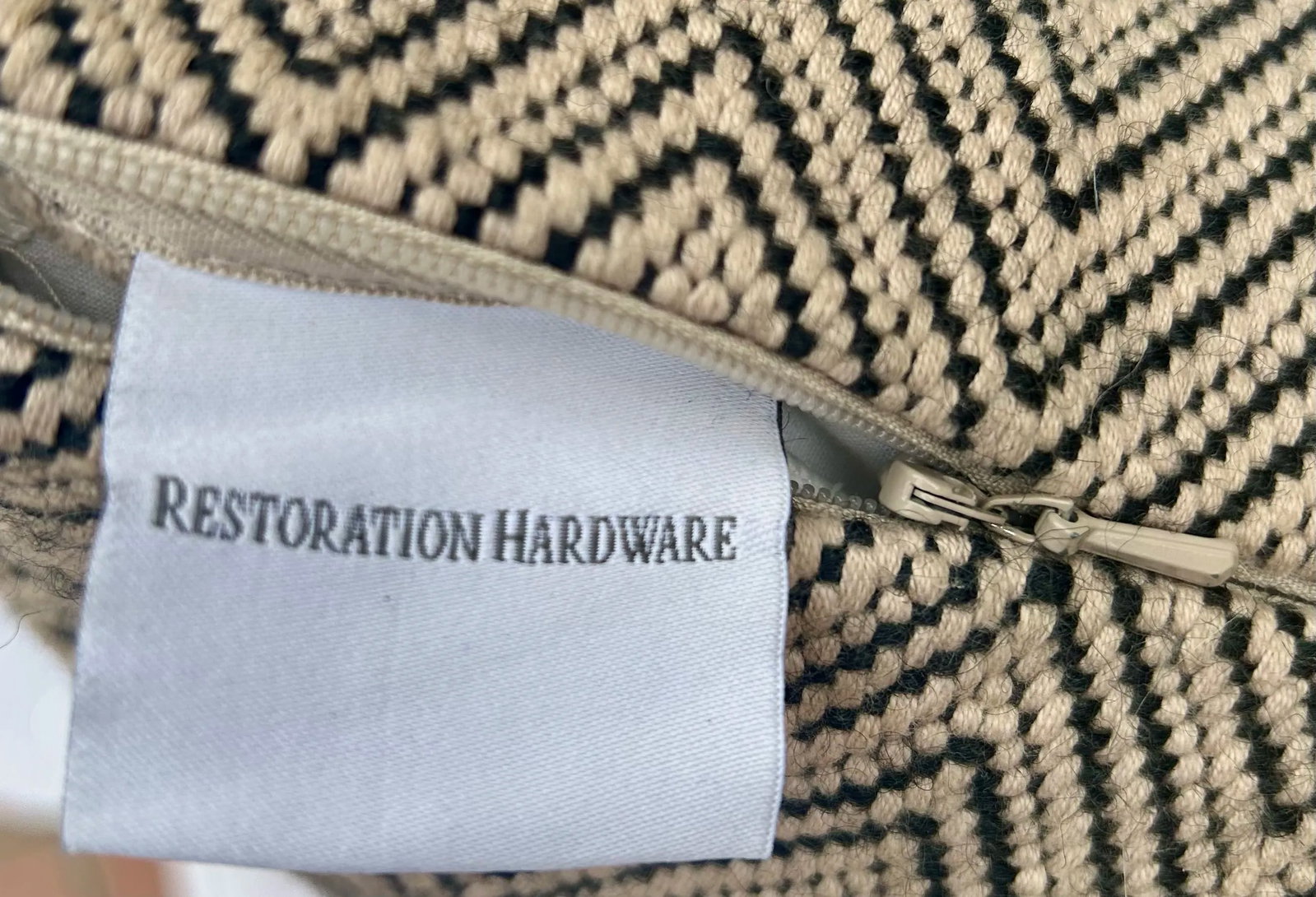 Restoration Hardware Black and Beige Chevron Pattern Decorative Pillow - 2