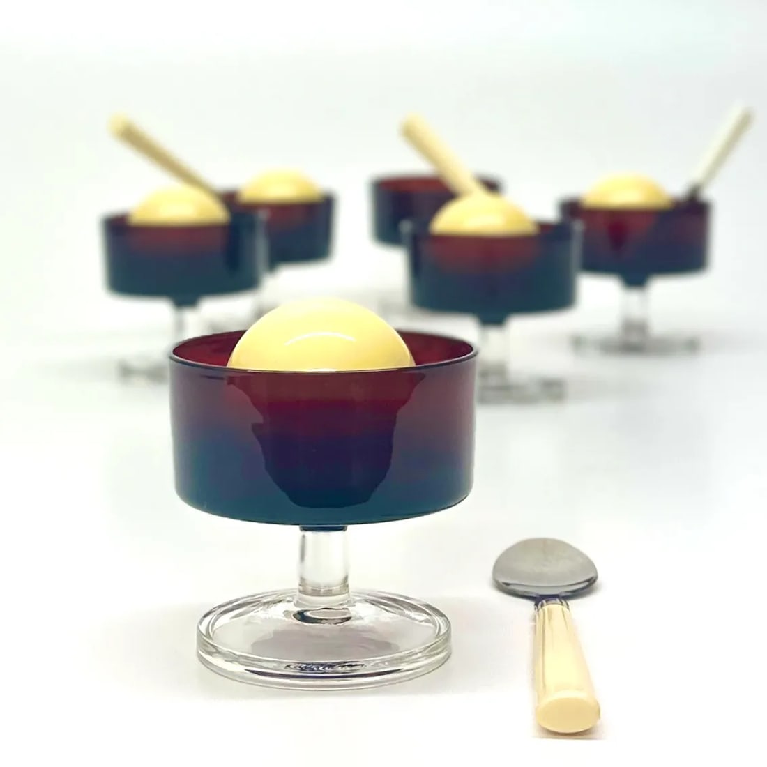 Cherry Red Sorbet Coupes by Luminarc France - Set of 6 - 2