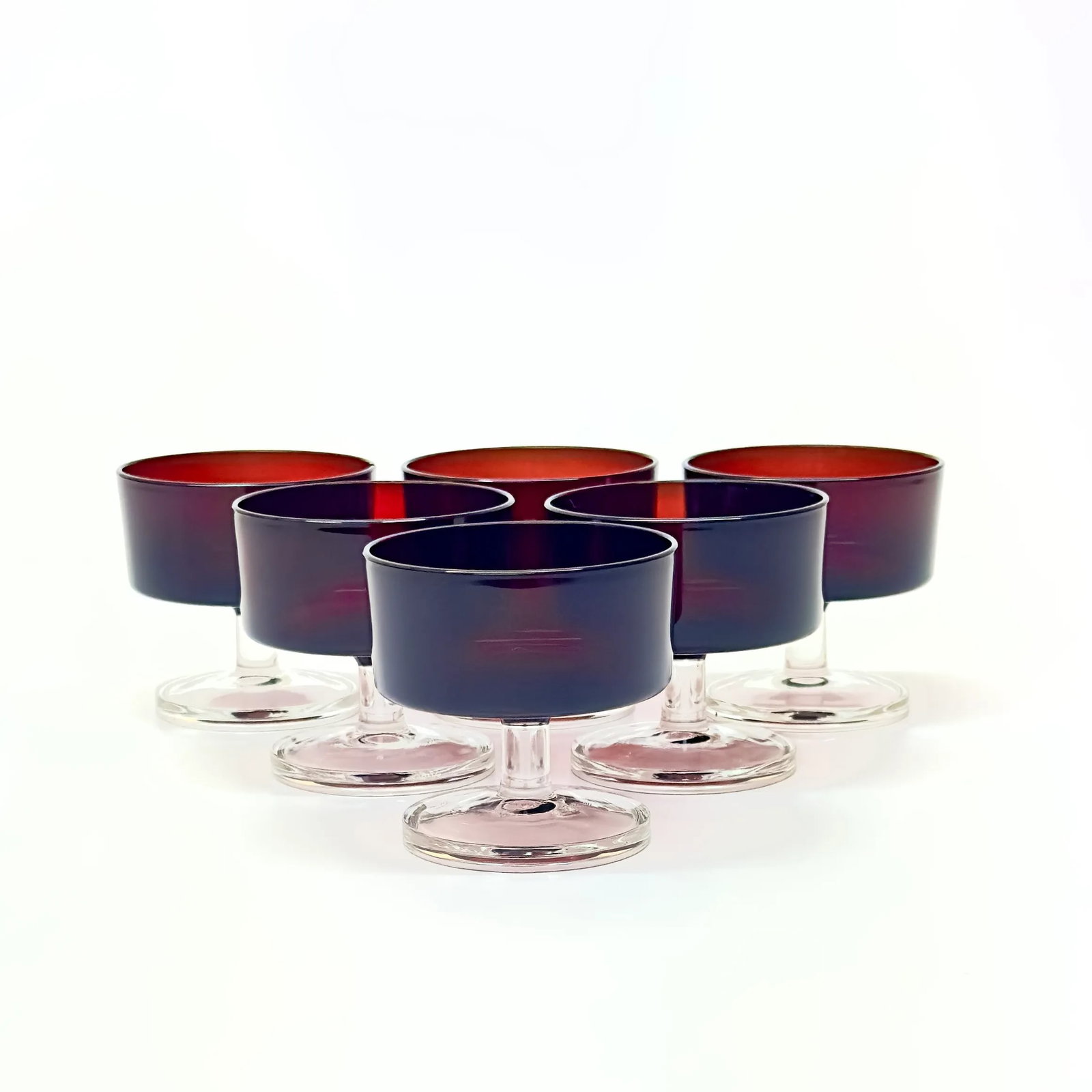 Cherry Red Sorbet Coupes by Luminarc France - Set of 6 - 5
