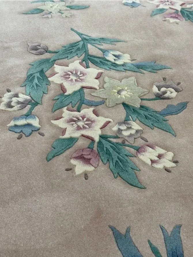 1990s Handwoven Chinese Floral Area Rug 6x9 - 10