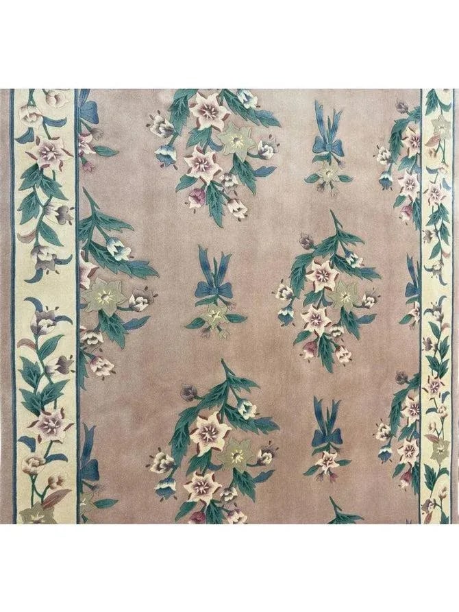 1990s Handwoven Chinese Floral Area Rug 6x9 - 11