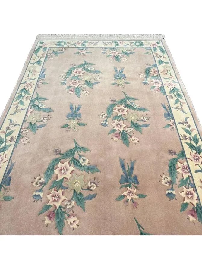 1990s Handwoven Chinese Floral Area Rug 6x9 - 2
