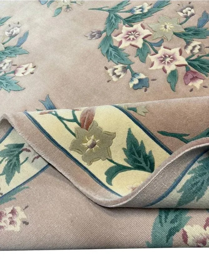 1990s Handwoven Chinese Floral Area Rug 6x9 - 3