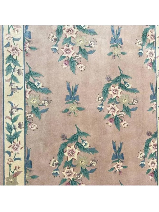 1990s Handwoven Chinese Floral Area Rug 6x9 - 4