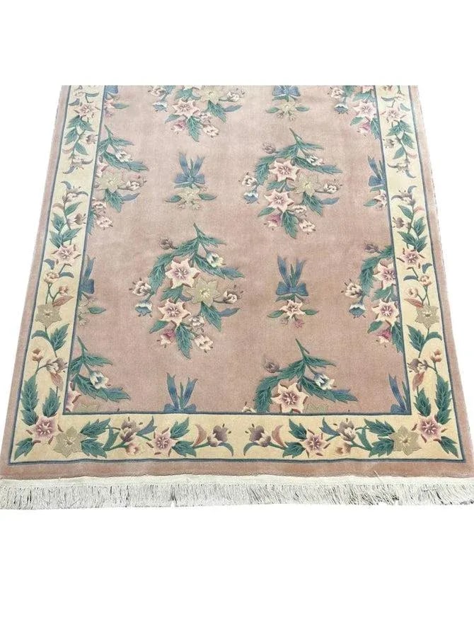 1990s Handwoven Chinese Floral Area Rug 6x9 - 5