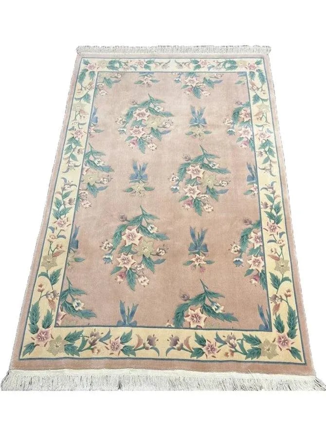 1990s Handwoven Chinese Floral Area Rug 6x9 - 6