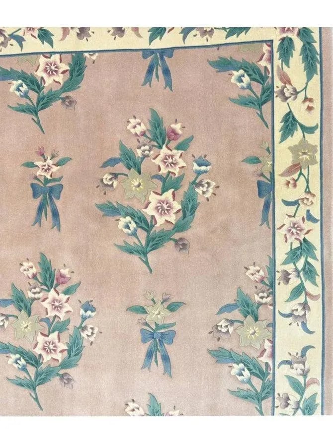 1990s Handwoven Chinese Floral Area Rug 6x9 - 7
