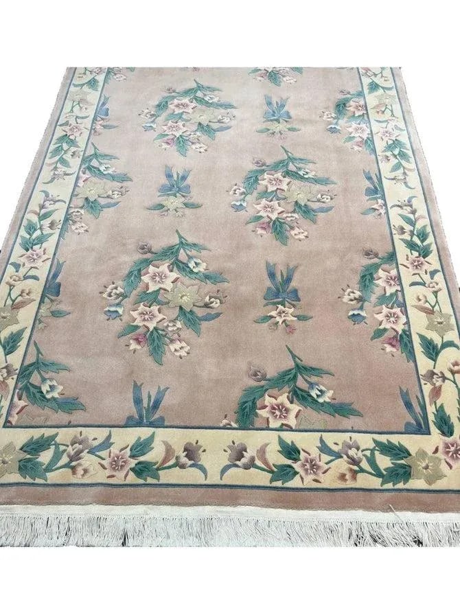 1990s Handwoven Chinese Floral Area Rug 6x9 - 8