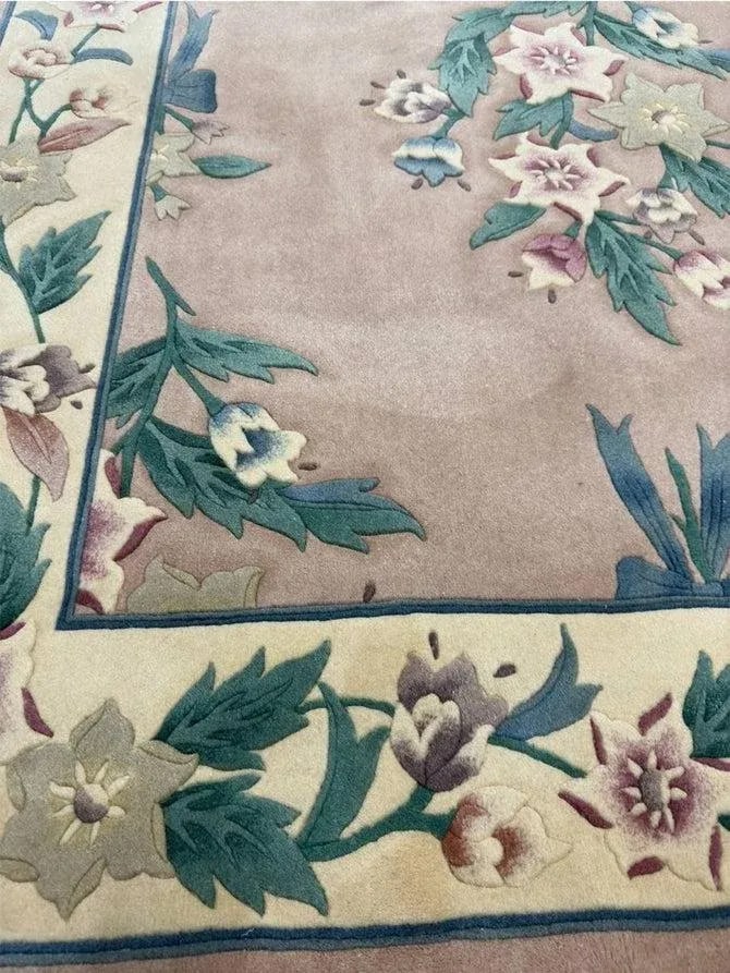 1990s Handwoven Chinese Floral Area Rug 6x9 - 9