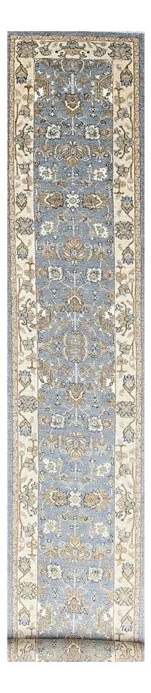 1990s Handwoven Pakistani Style Runner Rug 3x22: Exact Size: 3'0" x 21'7" Color: Blue Age: New Materials: Wool Construction: Hand Knotted Origin: Pakistan Condition: Imperfections: No Imperfections Condition Notes: Excellent condition, never used