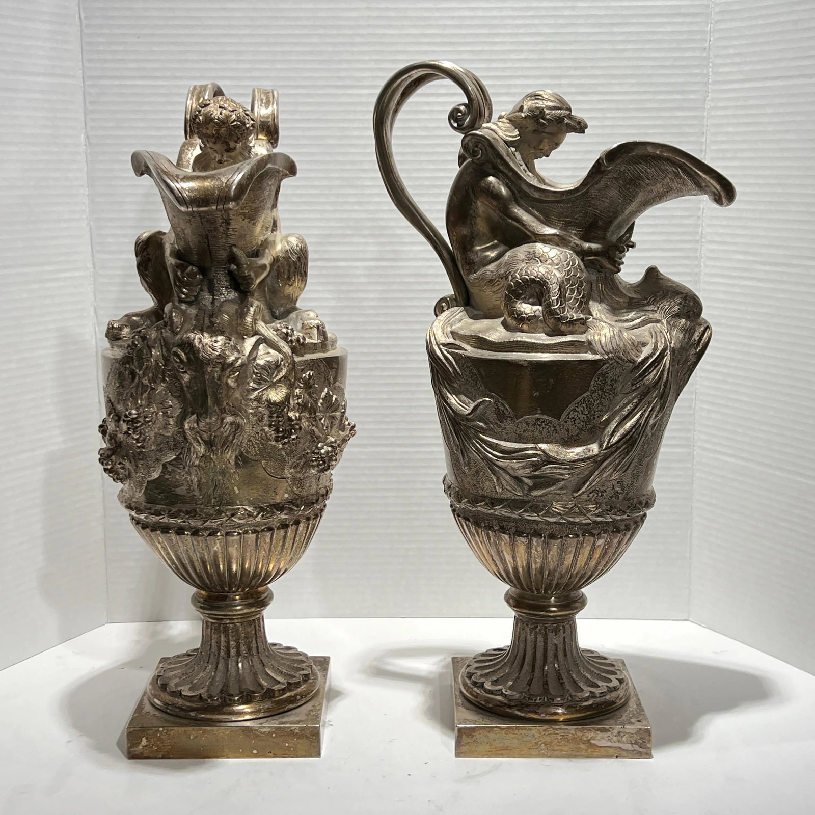 19th Century French Silvered Bronze Ewer Form Vases in Louis XVI Style - A Pair - 2