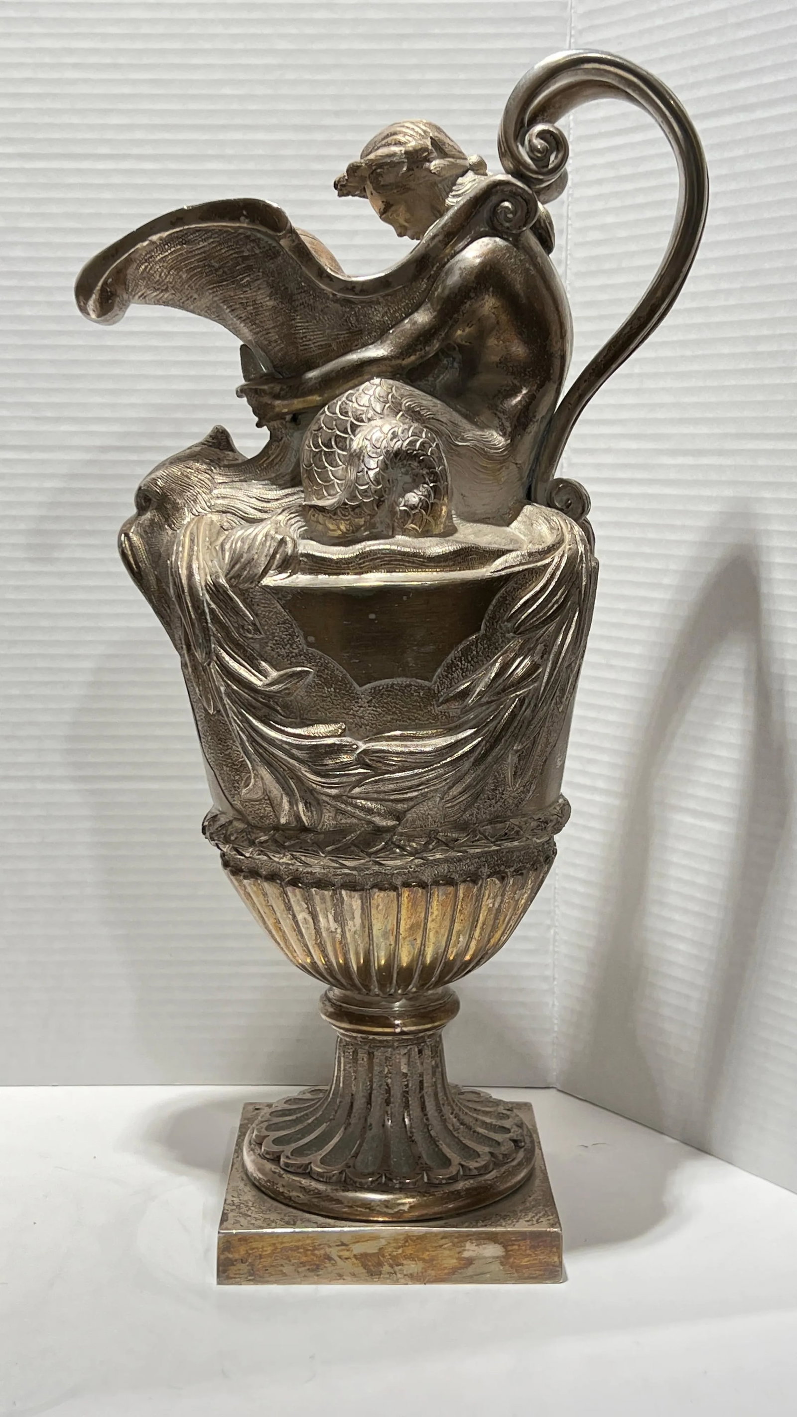 19th Century French Silvered Bronze Ewer Form Vases in Louis XVI Style - A Pair - 8