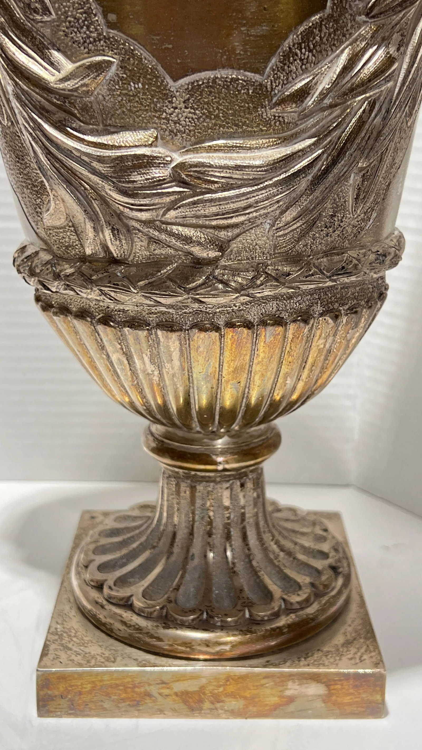 19th Century French Silvered Bronze Ewer Form Vases in Louis XVI Style - A Pair - 9