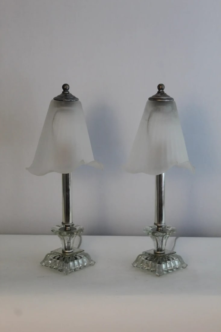 Pair of 1930s Petite Art Deco Crystal Lamps. - 5