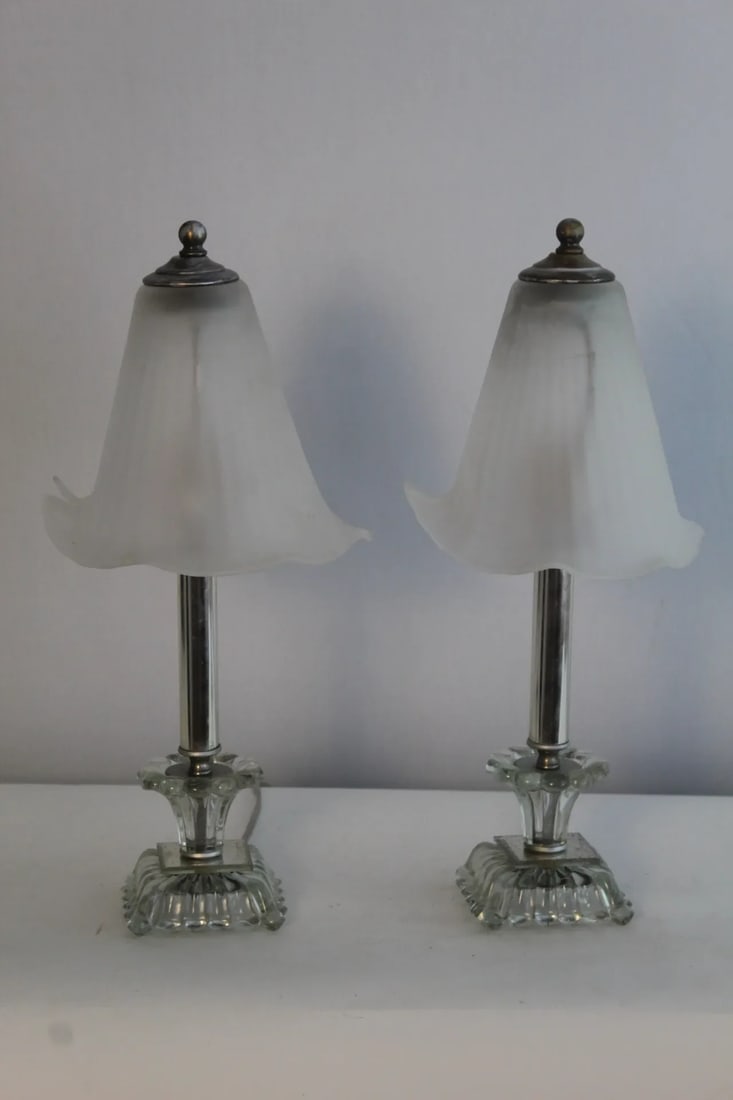 Pair of 1930s Petite Art Deco Crystal Lamps. - 8