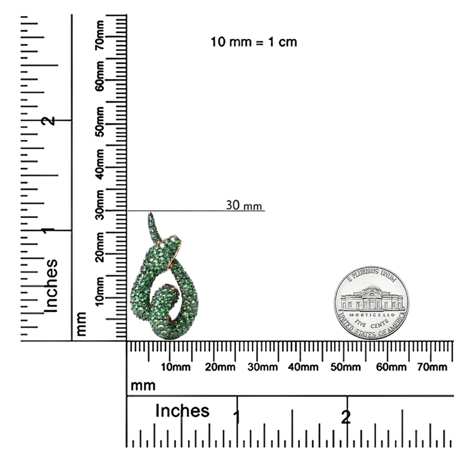 18K Rose Gold Round Green Tsavorite Gemstone Cluster Spiral Snake Design 18" Pendant Necklace - 6