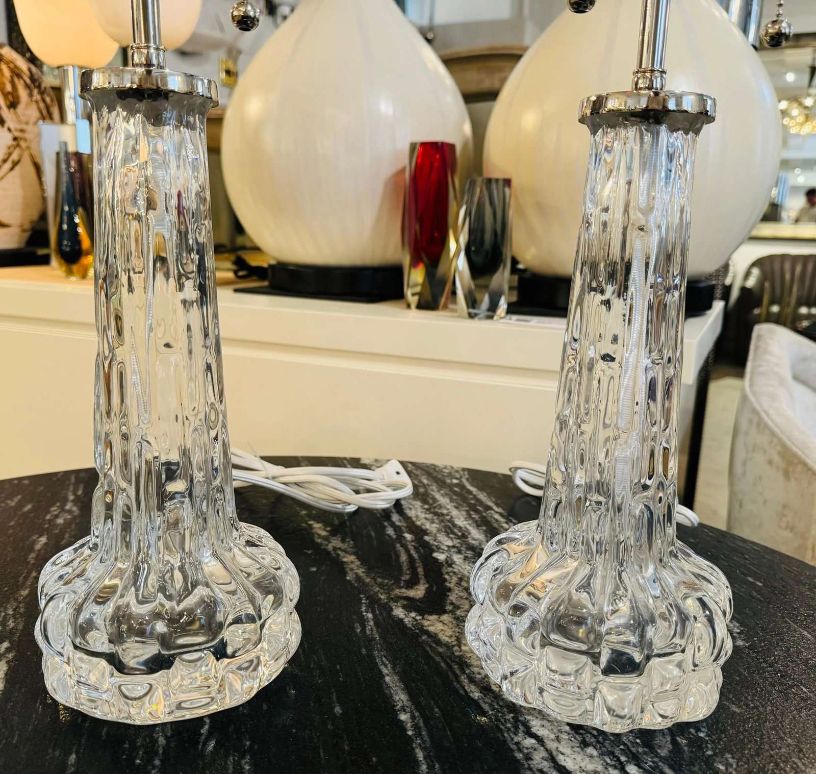 Pair of 1950s Swedish Crystal Orrefors Carl Fagerlund Clear Table Lamps - 8