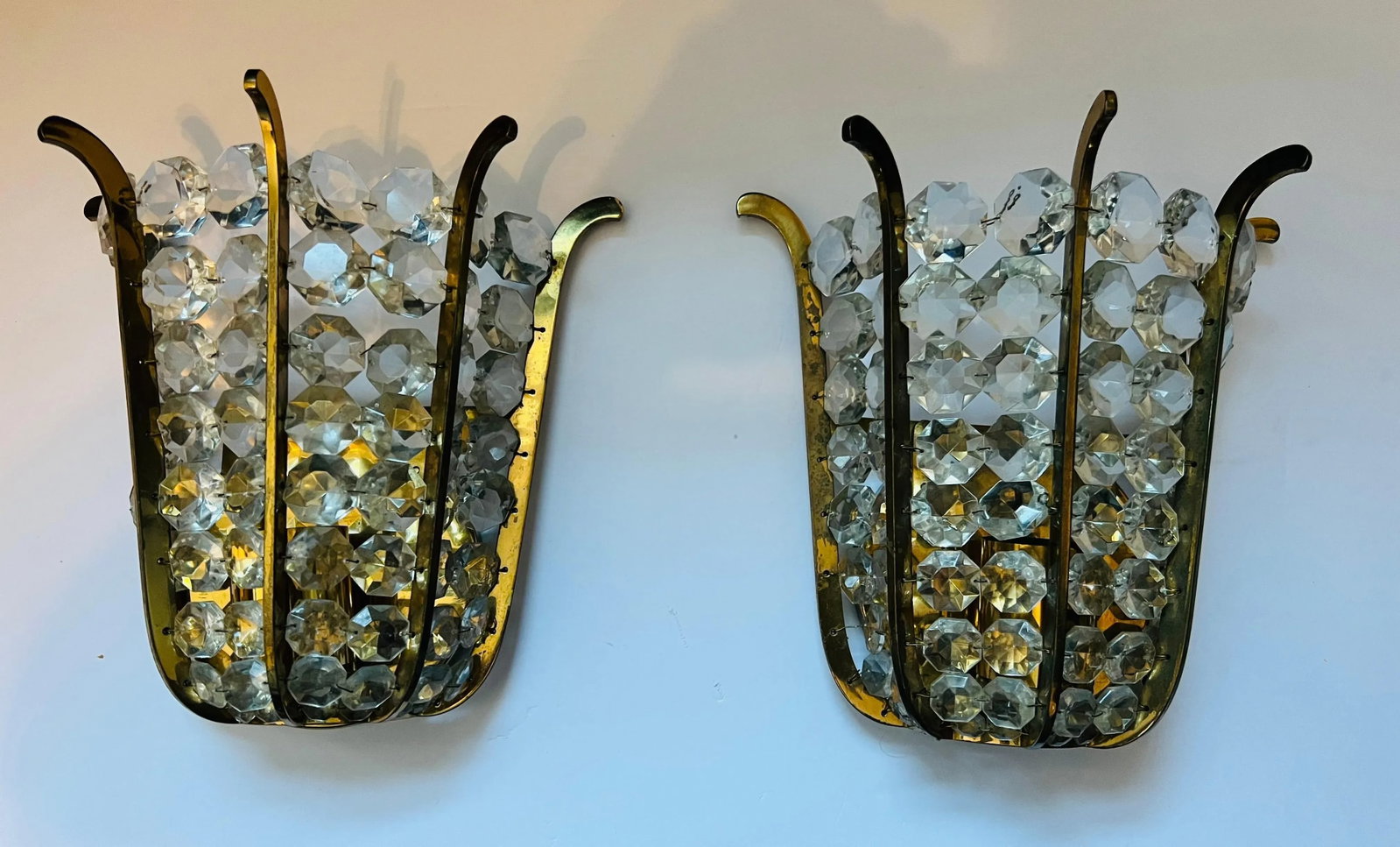 Pair of Austrian Bakalowits Crystal 1950s Wall Lamp Sconces Mid Century - 11